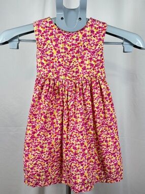 Girls Floral Dress with Pink and Yellow, Back Tie and Button up, Size 4